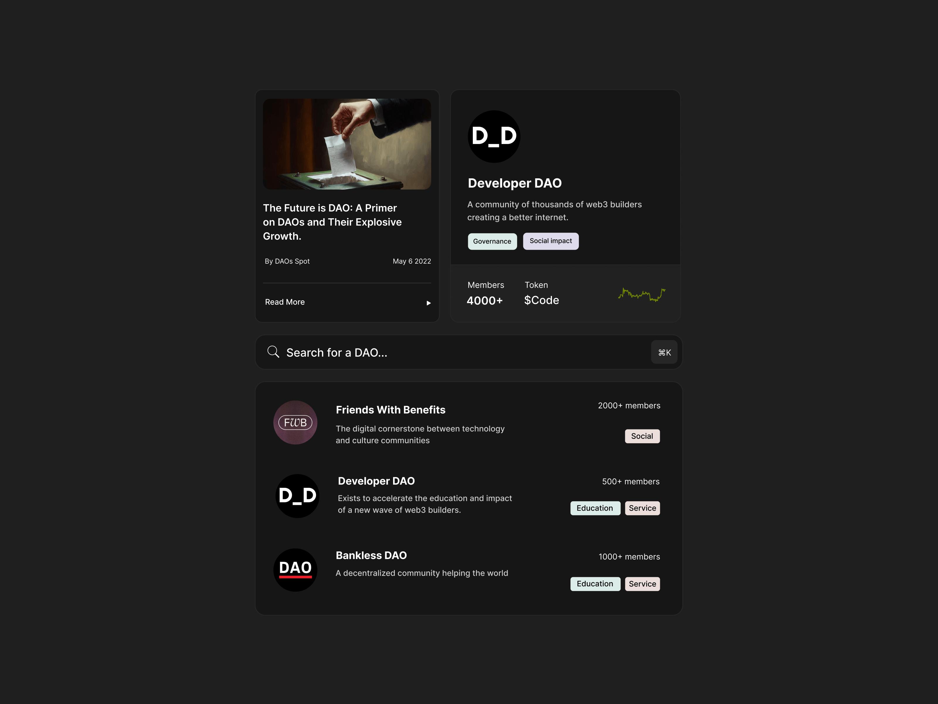 DAOs Spot Mobile View